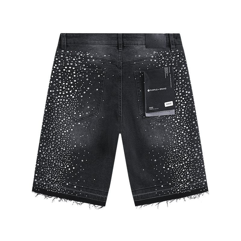 Purple Brand Rhinestone Starburst Denim Shorts