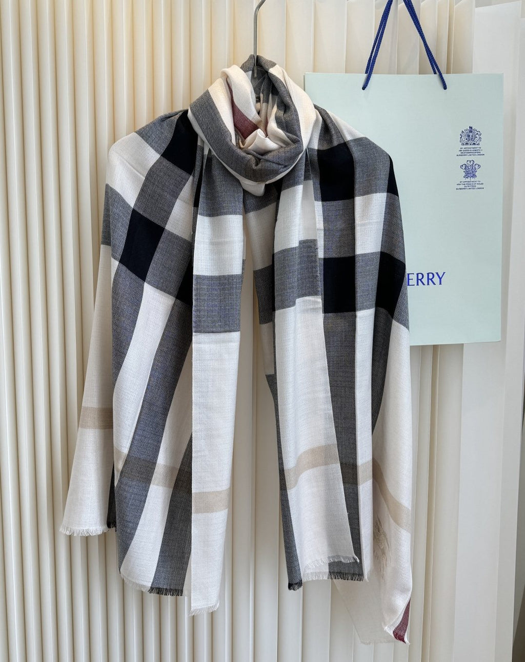 Burberry Plaid Fringe Cashmere Scarf